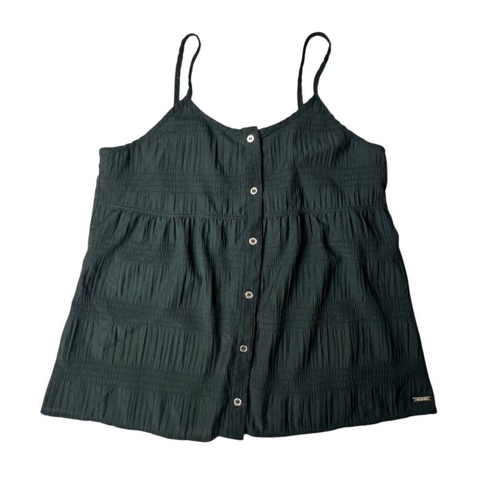 Jason Wu Women’s textured Black Tank Top Gold Buttons Front Adjustable Straps L